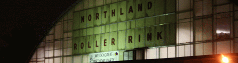 The front of Northland Roller Rink, viewed from 8 Mile Road